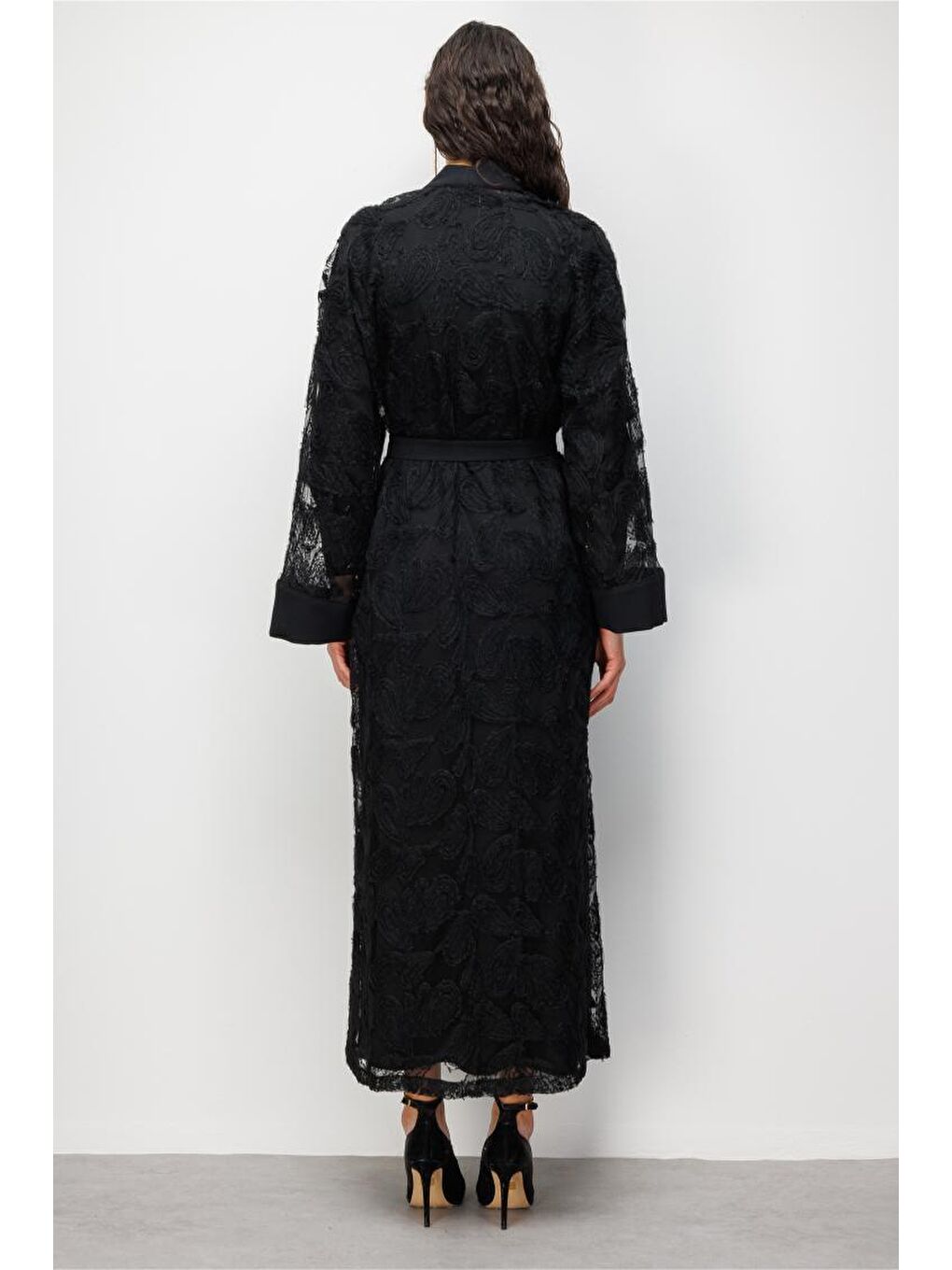 Dantel İşlemeli Siyah Abaya-4