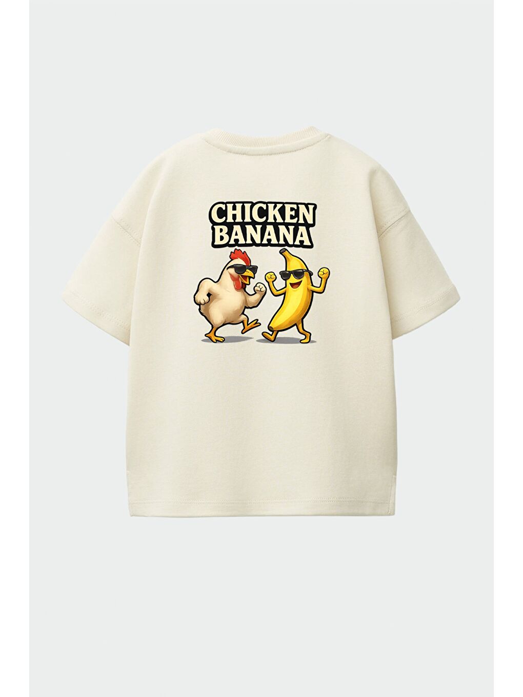 Bej Erkek Çocuk Pamuklu Bisiklet Yaka Sırtı Baskılı T-Shirt