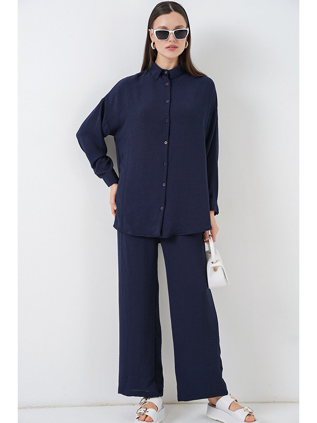 Kadın Gömlek Pantolon İkili Takım 30063 - Lacivert-2
