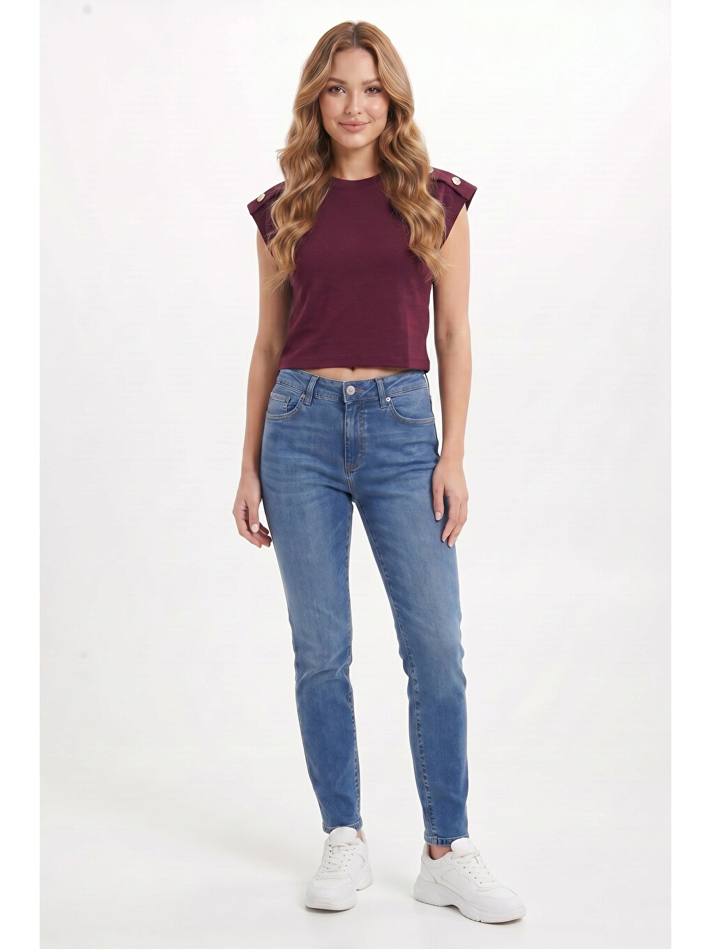 Kadın Oversize Geniş Kesim Bisiklet Yaka Omzu Düğmeli Elastanlı Bordo Viskon Bluz-1