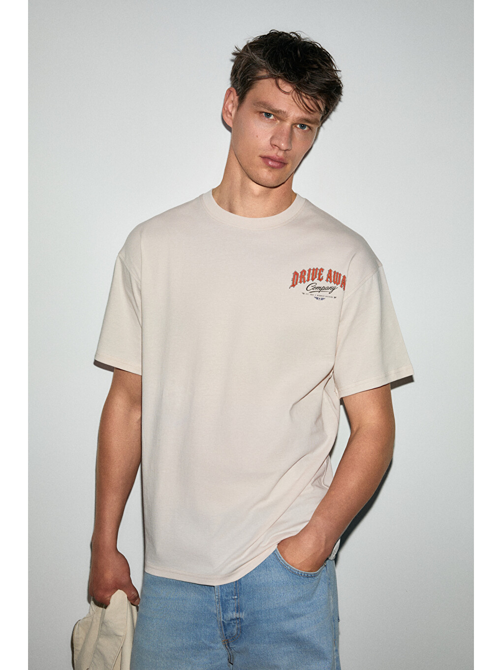 Bej Espada Erkek %100 Organik Pamuklu Yuvarlak Yakalı Baskı Detaylı Vanilya T-shirt-3