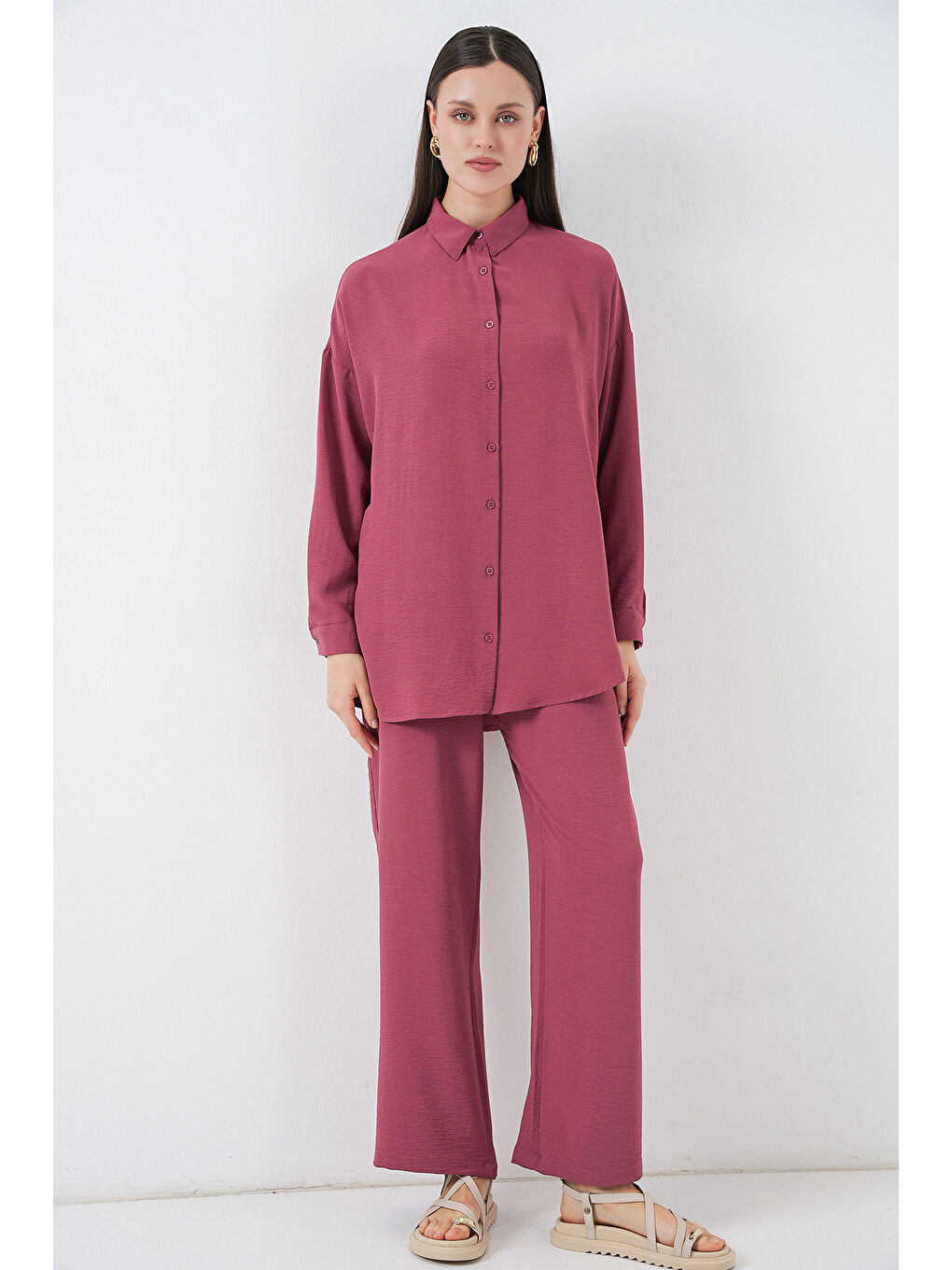 Pembe Kadın Gömlek Pantolon İkili Takım 30063 - Gül Kurusu
