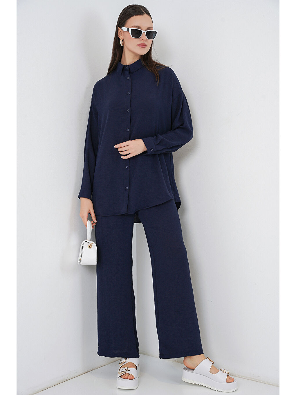 Kadın Gömlek Pantolon İkili Takım 30063 - Lacivert-3