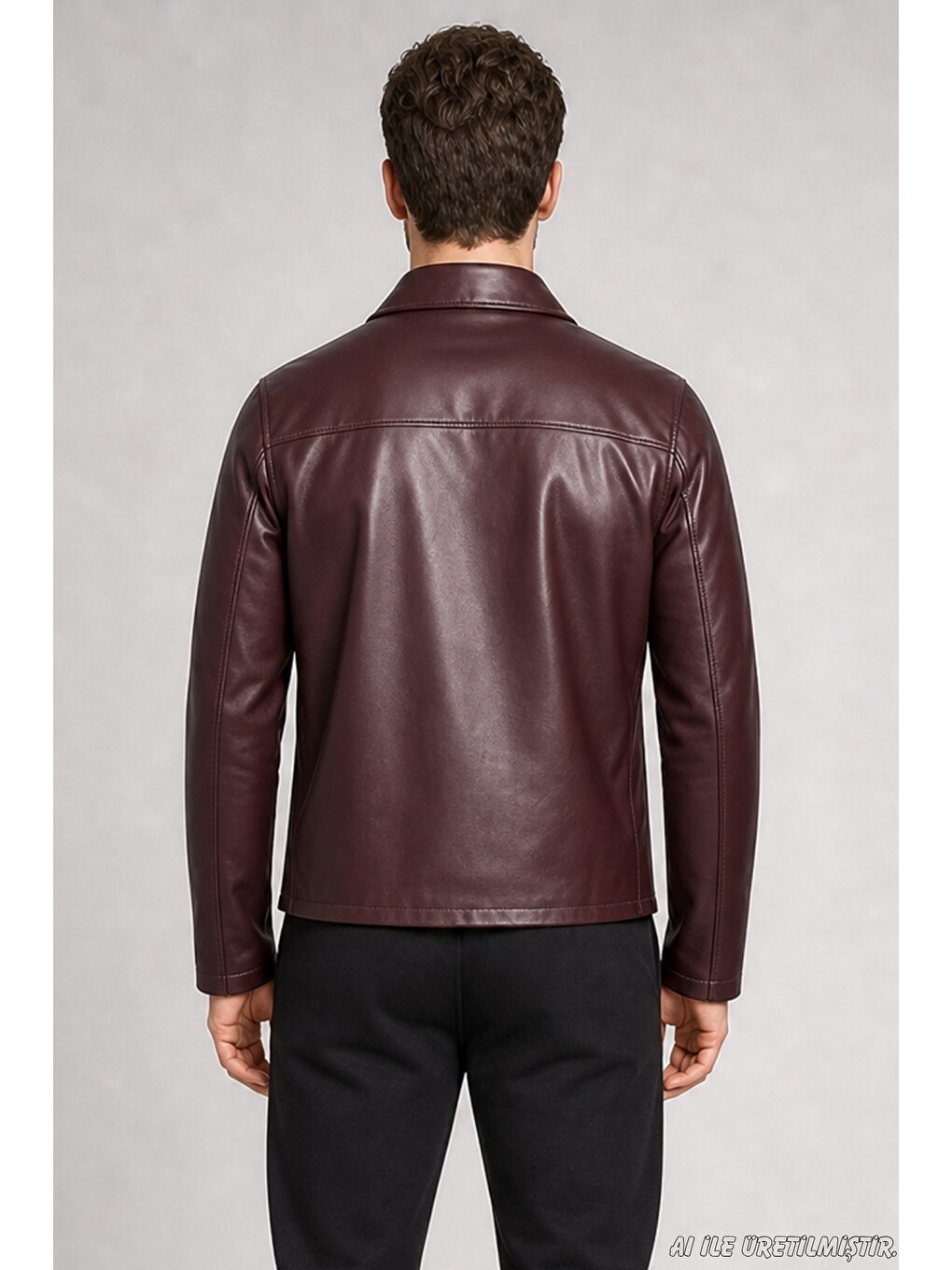 Bordo Erkek Fermuarlı Regular Fit İçi Kürklü Suni Deri Ceket-4