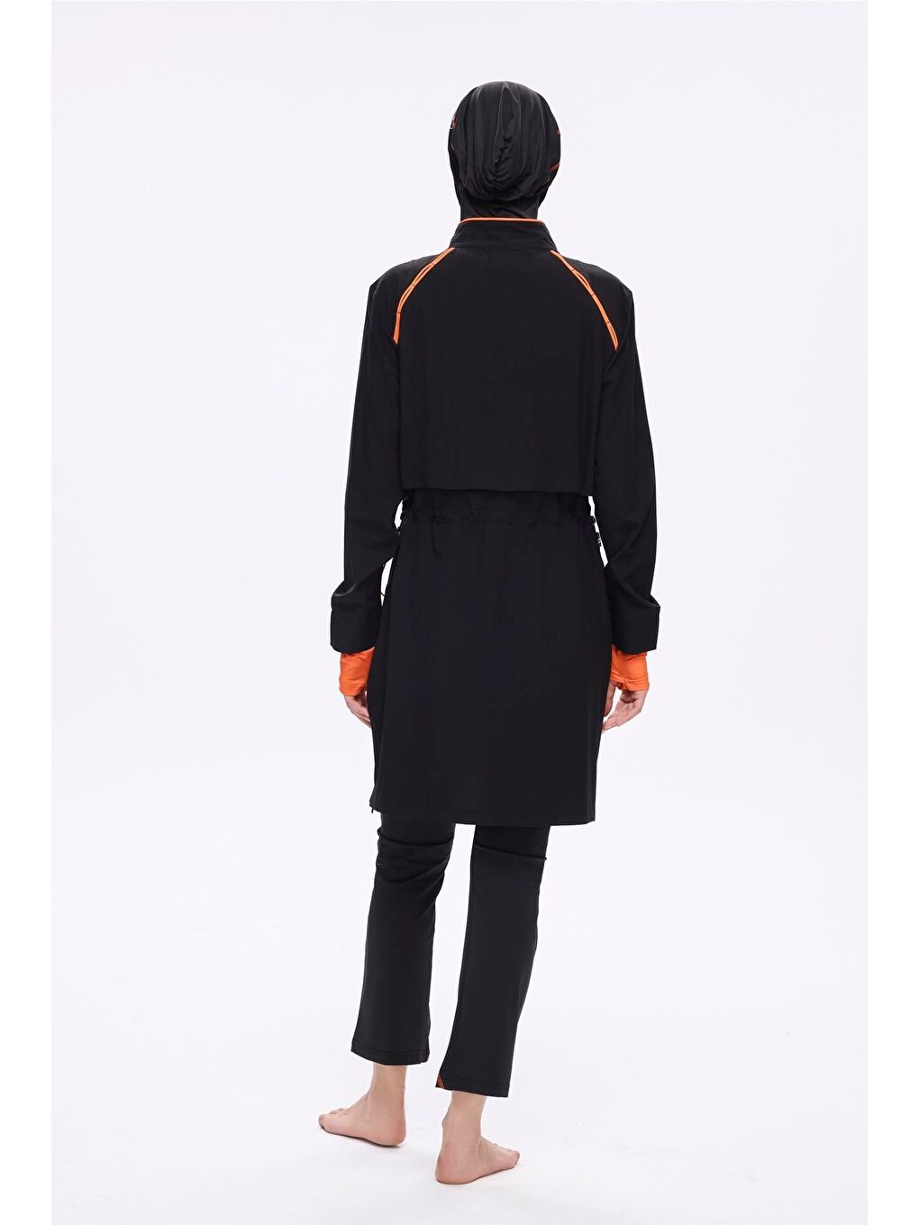 Performans Serisi Turuncu Biyeli Siyah 5 Parça Tam Tesettür Mayo Takımı 2019-3