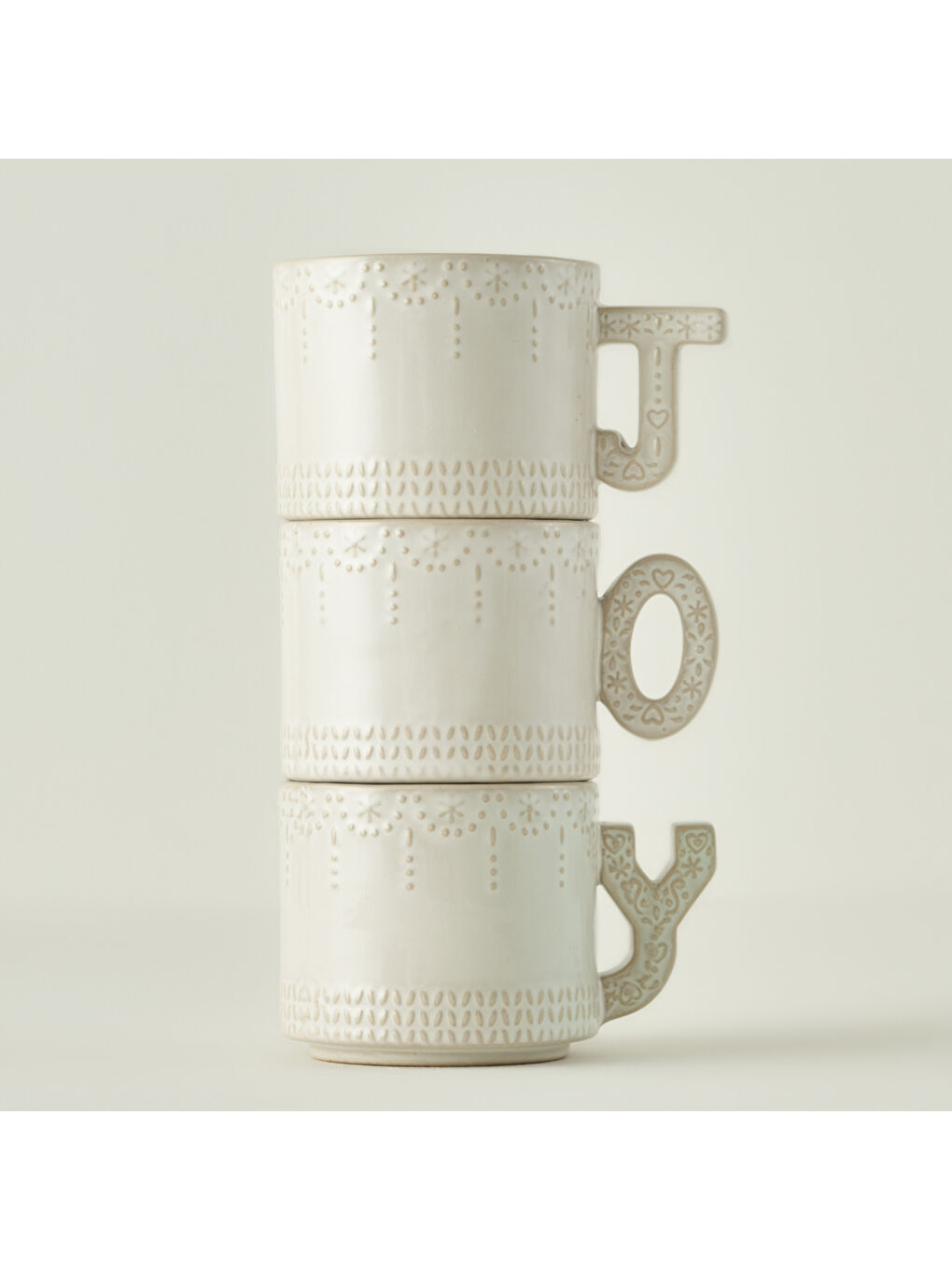 Ekru Joy Stoneware Yılbaşı 3'lü Kupa Seti Krem (390 cc)