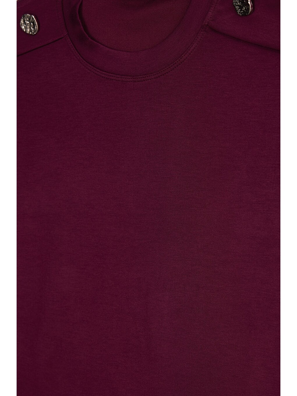 Kadın Oversize Geniş Kesim Bisiklet Yaka Omzu Düğmeli Elastanlı Bordo Viskon Bluz-6