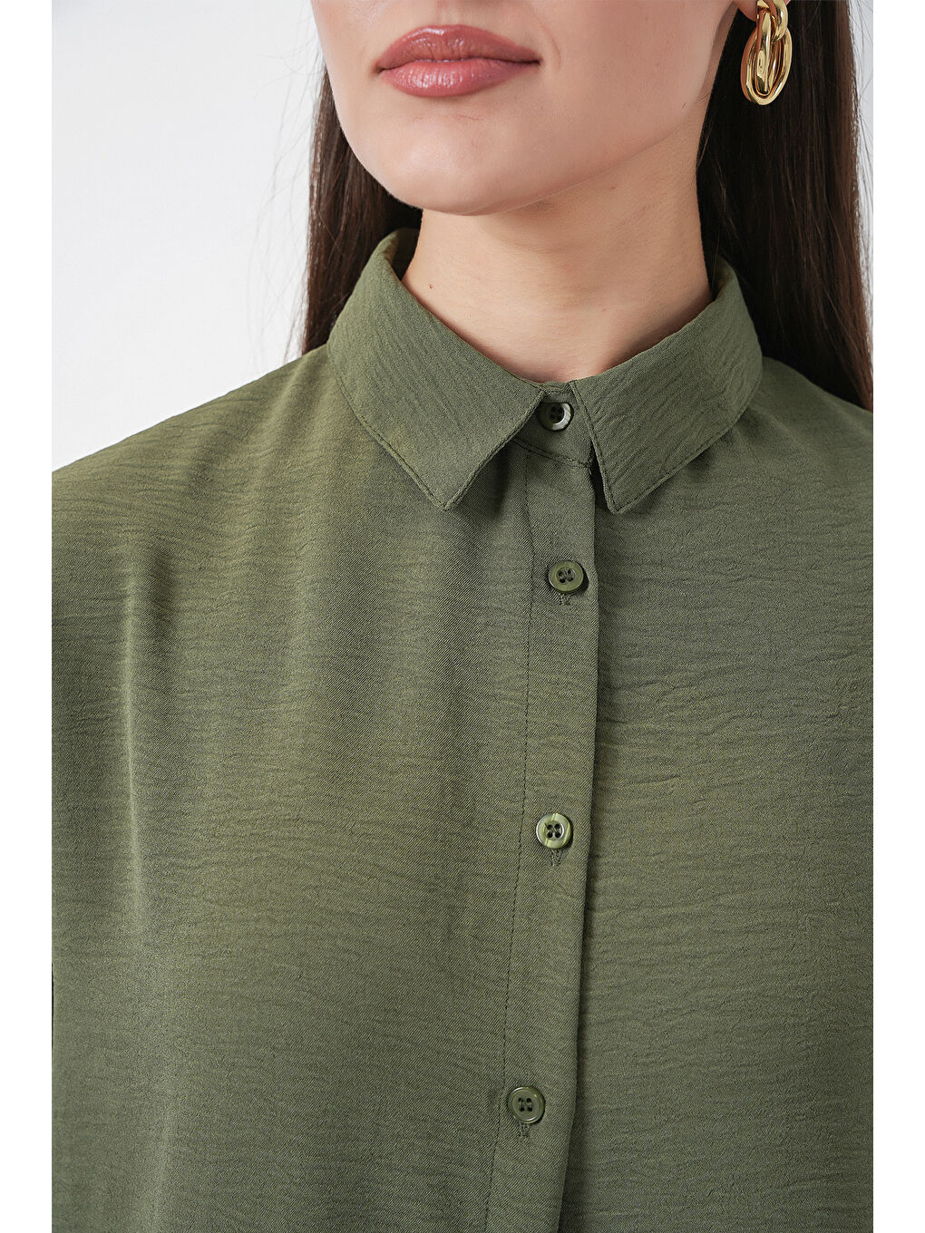 Kadın Gömlek Pantolon İkili Takım 30063 - Haki-5