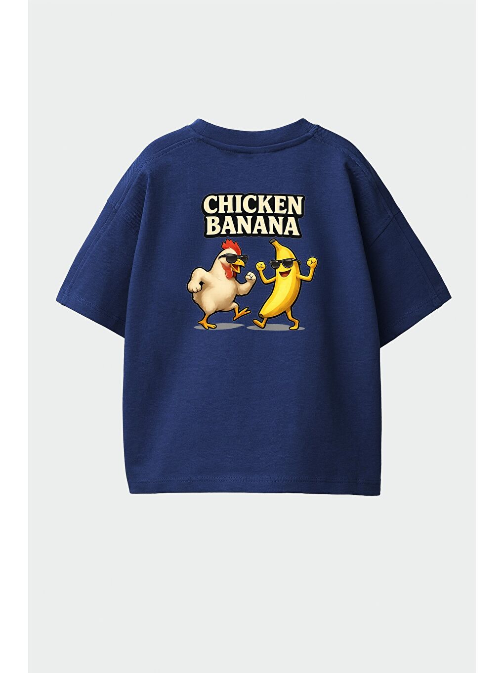 Lacivert Erkek Çocuk Pamuklu Bisiklet Yaka Sırtı Baskılı T-Shirt