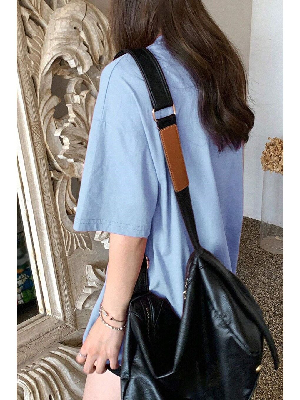 Mavi Kadın BEBEK MAVİSİsi Bisiklet Yaka Thousand Baskılı Oversize T Shirt-1