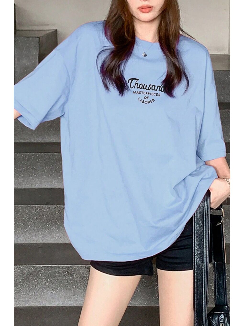 Mavi Kadın BEBEK MAVİSİsi Bisiklet Yaka Thousand Baskılı Oversize T Shirt-2