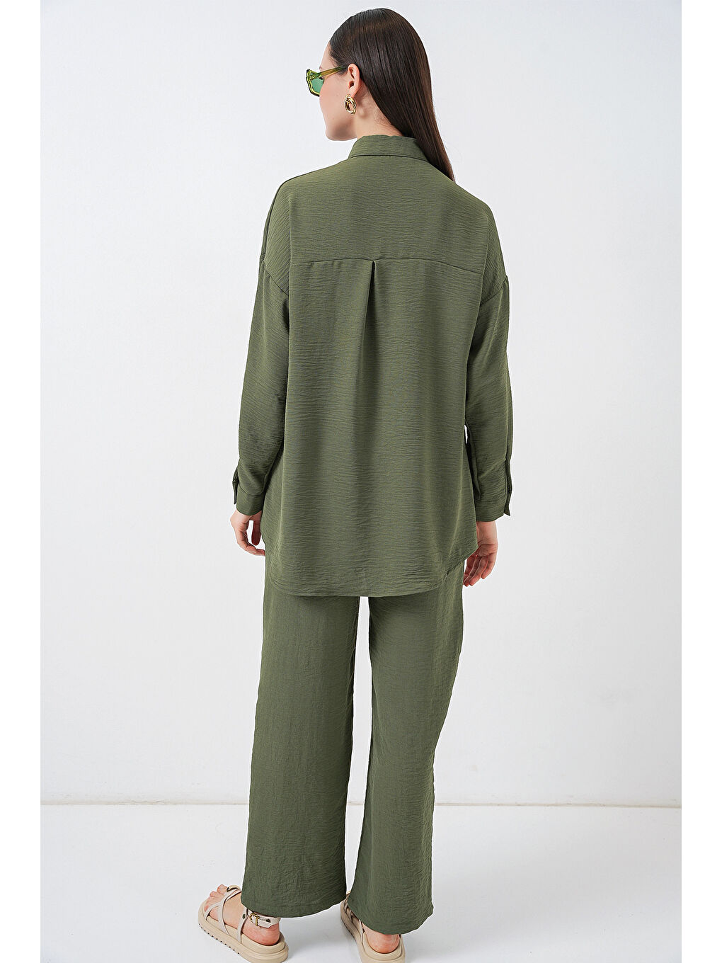 Kadın Gömlek Pantolon İkili Takım 30063 - Haki-6