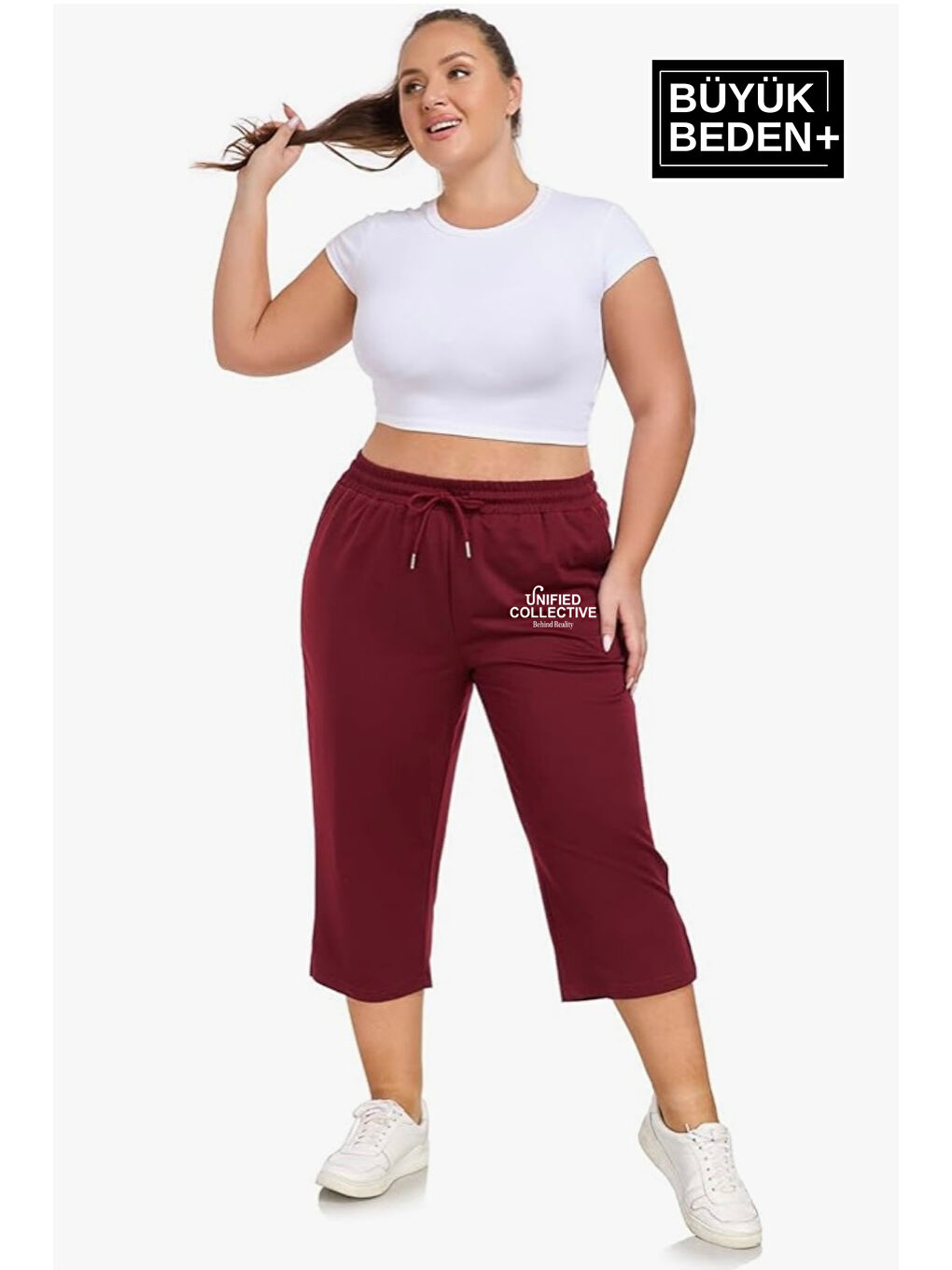 Bordo Kadın Büyük Beden Unified Collective Baskılı Standart &Regular Kalıp Şort SPR25BSRK088