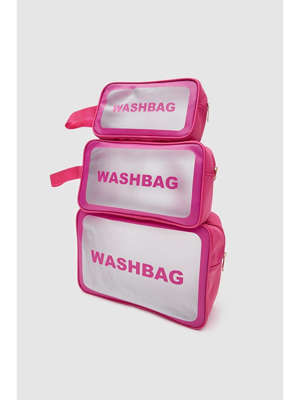 Wash Bag Su Geçirmez 3'Lü Kozmetik Çantası Pembe-4