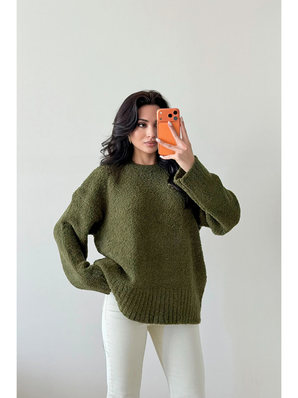 Kadın Haki Oversize Buklet Kazak 1014-2347-1