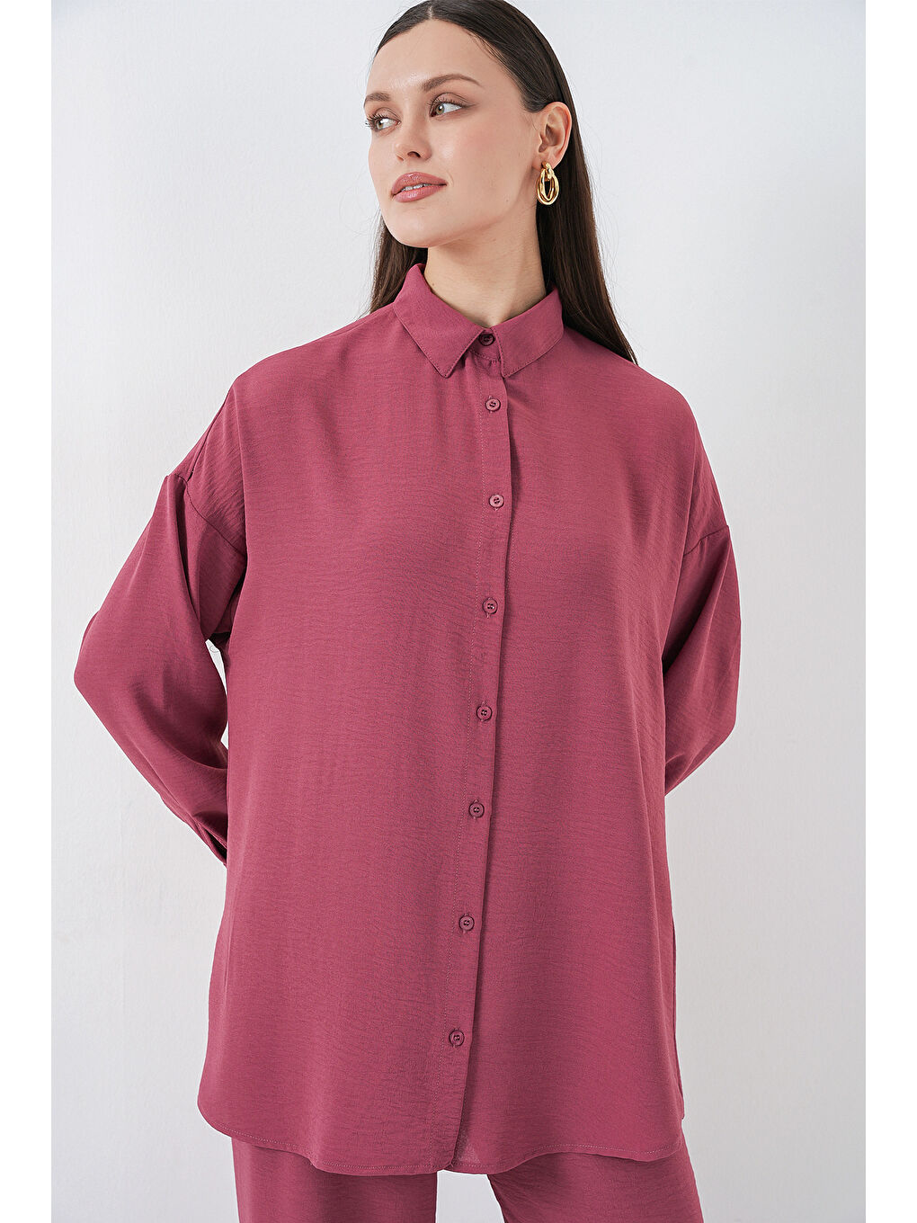 Pembe Kadın Gömlek Pantolon İkili Takım 30063 - Gül Kurusu-1