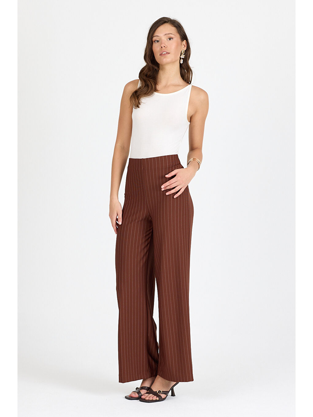 Kahverengi Kadın İspanyol Paça Pantolon 2041-1