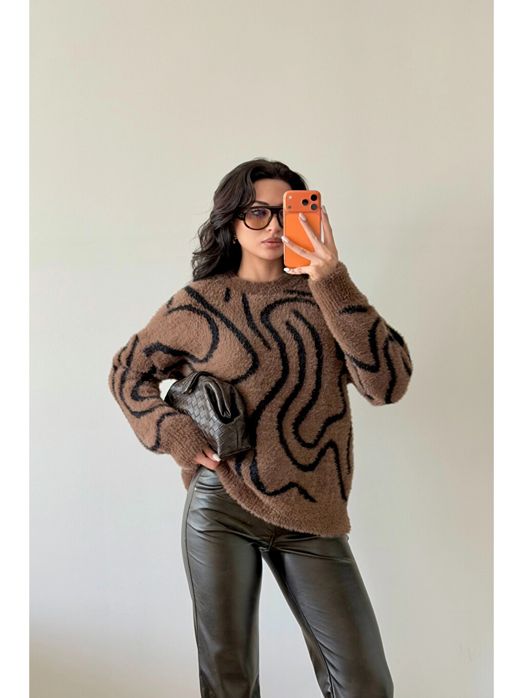 Kahverengi Kadın Kahve Zebra Desen Kazak 1014-2513-1