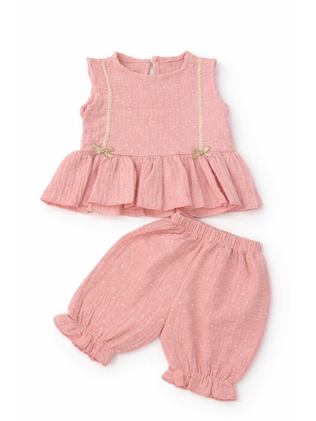 Pembe Kız Bebek %100 Pamuk Müslin Takımı 2’li – Yazlık Nefes Alan Rahat Set Şortlu (6-24 Ay)