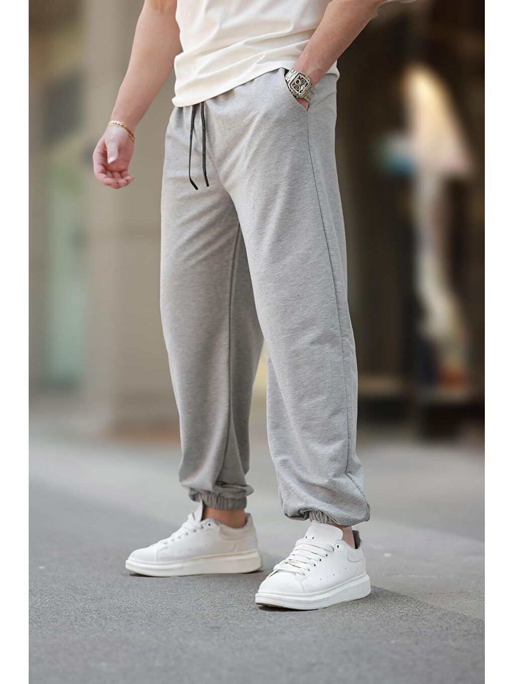 Gri Rahat Kesim Paçası Lastikli Erkek Eşofman Altı E6573-1