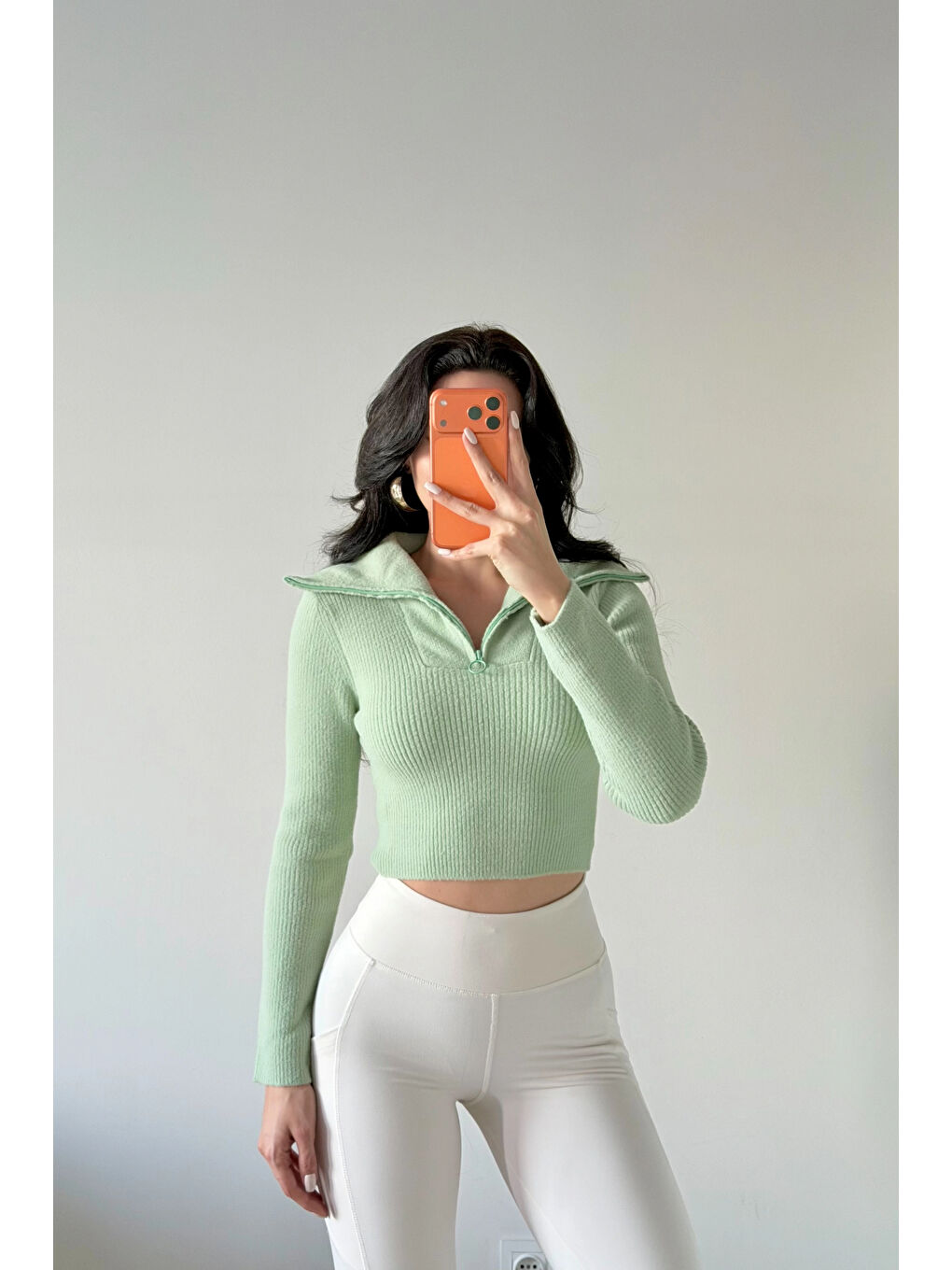 Yeşil Kadın Mint Crop Kazak 1014-2022-1