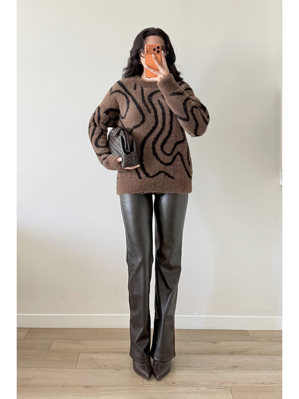 Kahverengi Kadın Kahve Zebra Desen Kazak 1014-2513-2