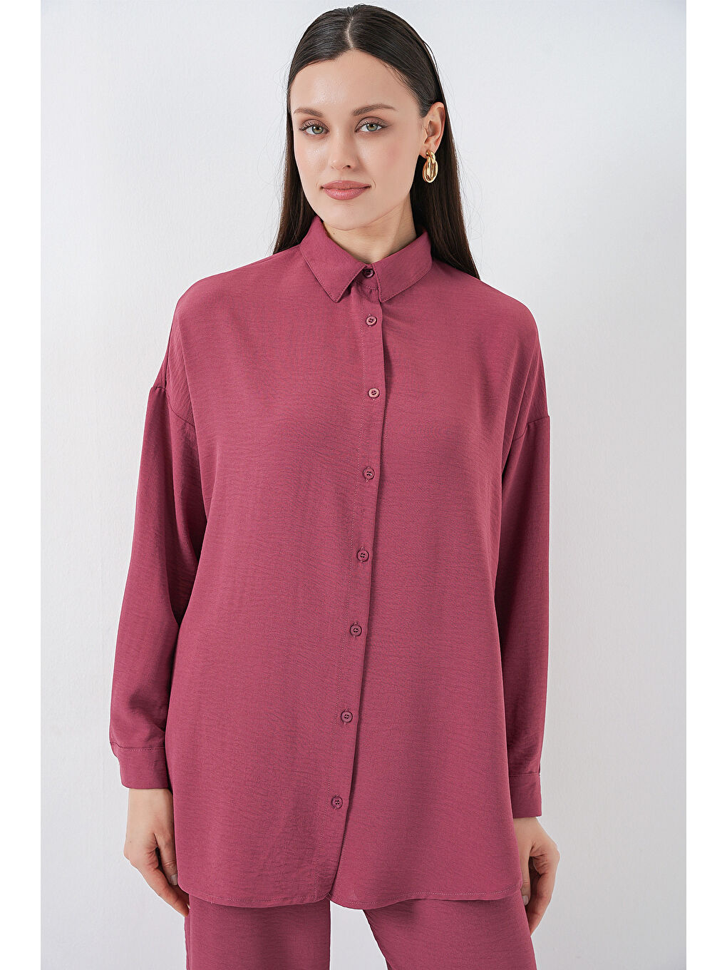 Pembe Kadın Gömlek Pantolon İkili Takım 30063 - Gül Kurusu-3