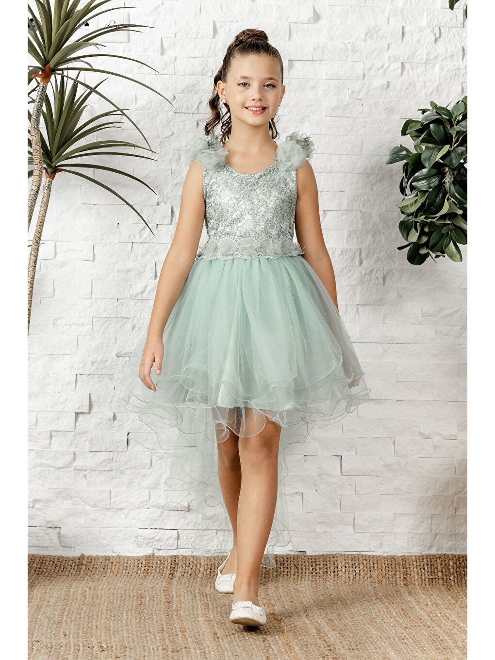 Yeşil Uzun Kuyruk Tütü Passos Kız Çocuk Abiye MNK0586-4