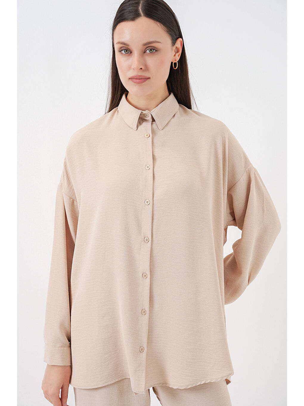 Ekru Kadın Gömlek Pantolon İkili Takım 30063 - Krem-1