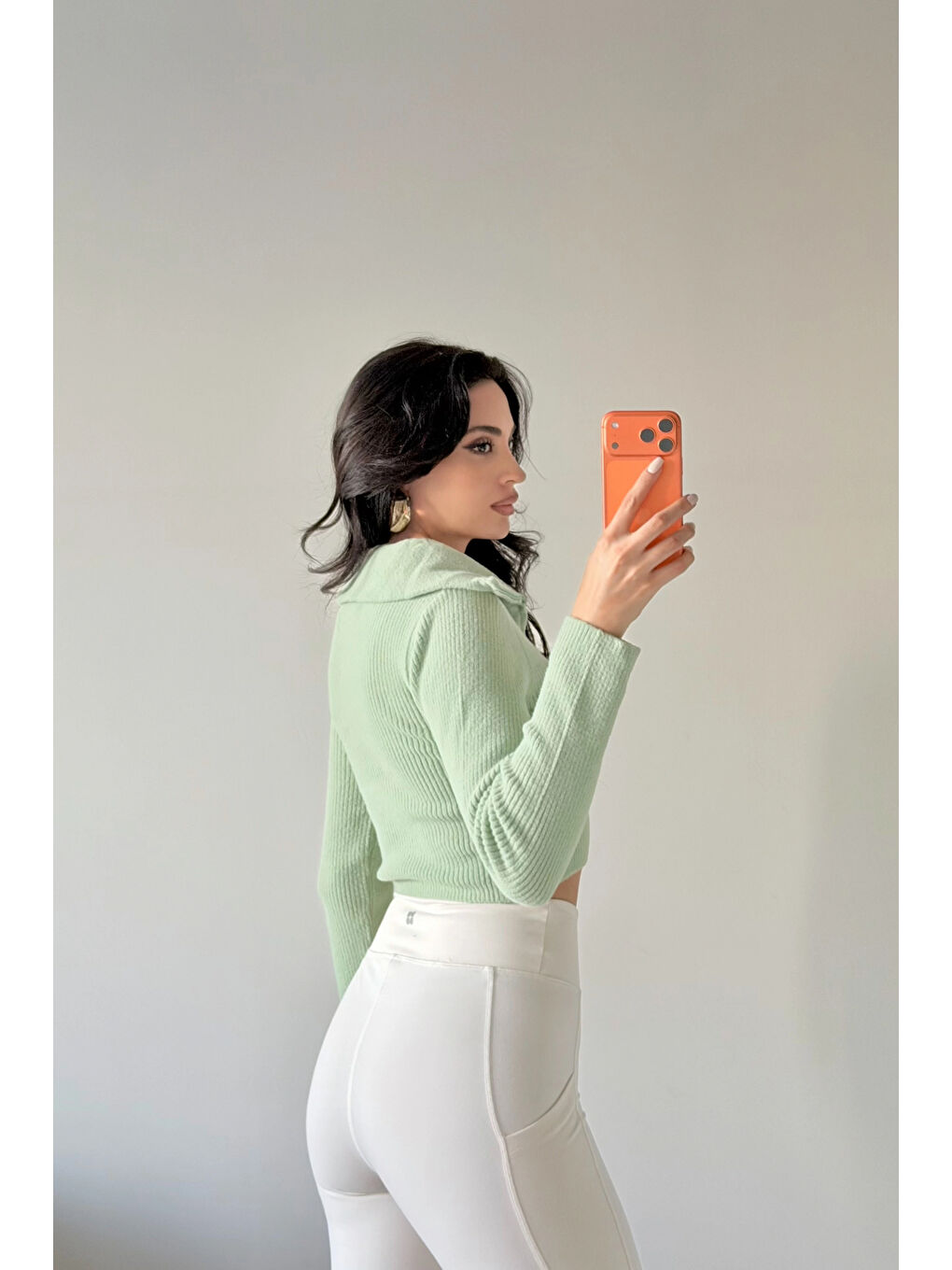 Yeşil Kadın Mint Crop Kazak 1014-2022-3