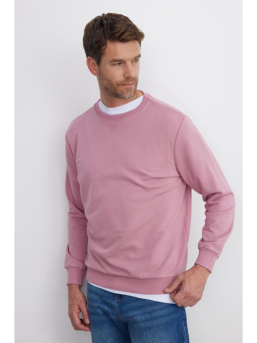 Unisex Relax Fit Rahat Kesim %100 Pamuk Basic Lila Bisiklet Yaka Sweatshirt