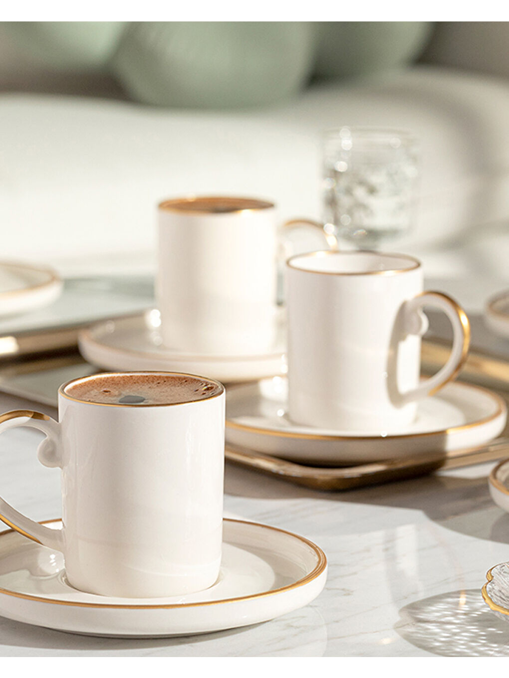 Sarı Marella Porselen 12 Parça 6 Kişilik Kahve Fincan Takımı 85 ml Gold-3