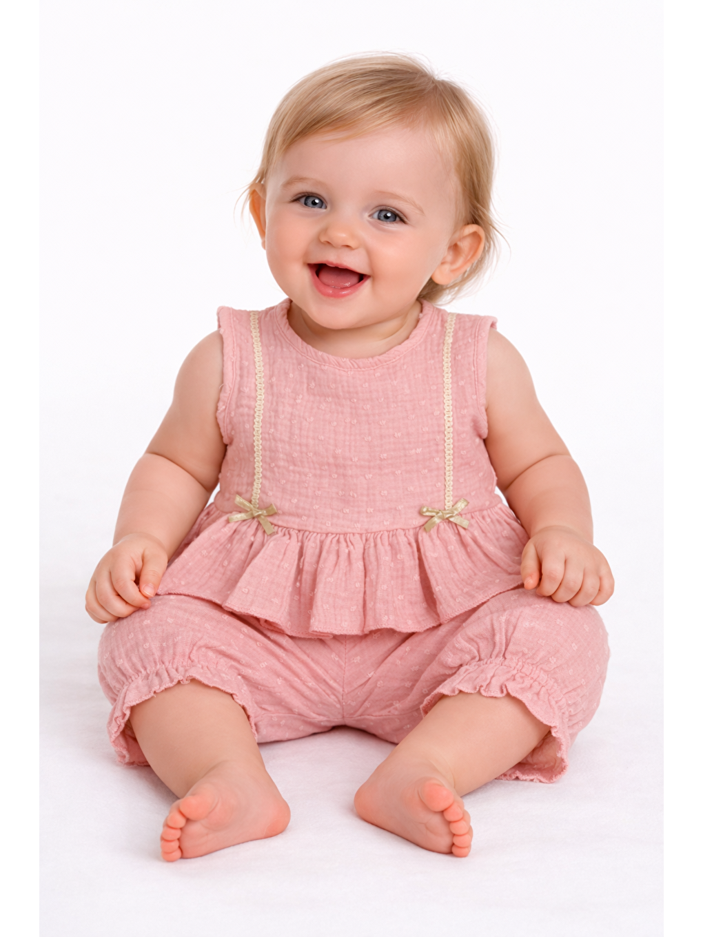 Pembe Kız Bebek %100 Pamuk Müslin Takımı 2’li – Yazlık Nefes Alan Rahat Set Şortlu (6-24 Ay)-1