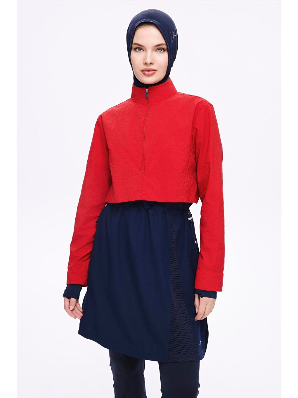 Crinkle Kumaş Kırmızı 5 Parça Tam Tesettür Mayo Takımı 5021-1