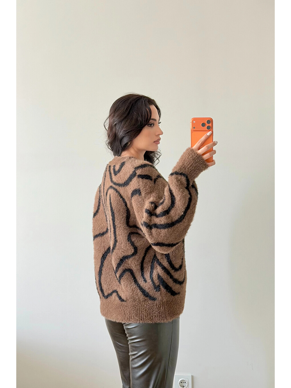 Kahverengi Kadın Kahve Zebra Desen Kazak 1014-2513-4