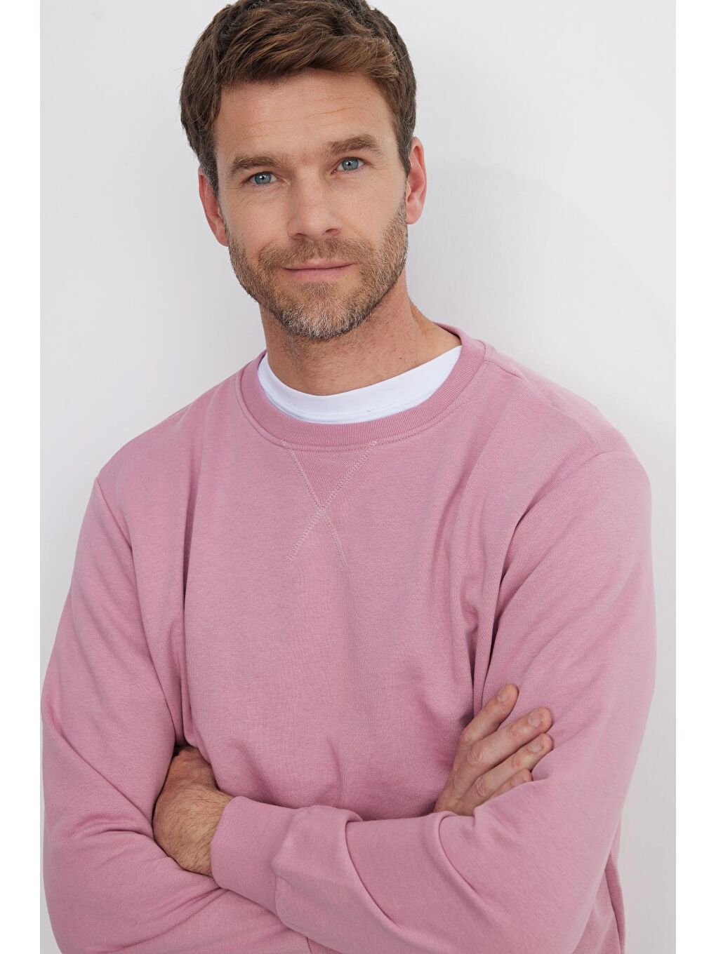 Unisex Relax Fit Rahat Kesim %100 Pamuk Basic Lila Bisiklet Yaka Sweatshirt-1