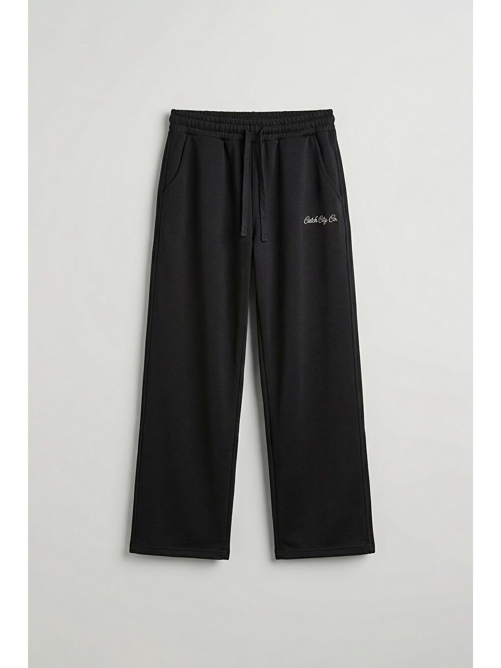 Erkek Baggy Fit Nakış Detaylı Basic Eşofman Altı Siyah