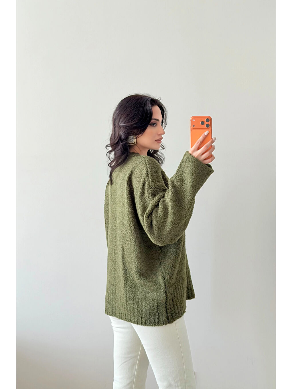 Kadın Haki Oversize Buklet Kazak 1014-2347-2