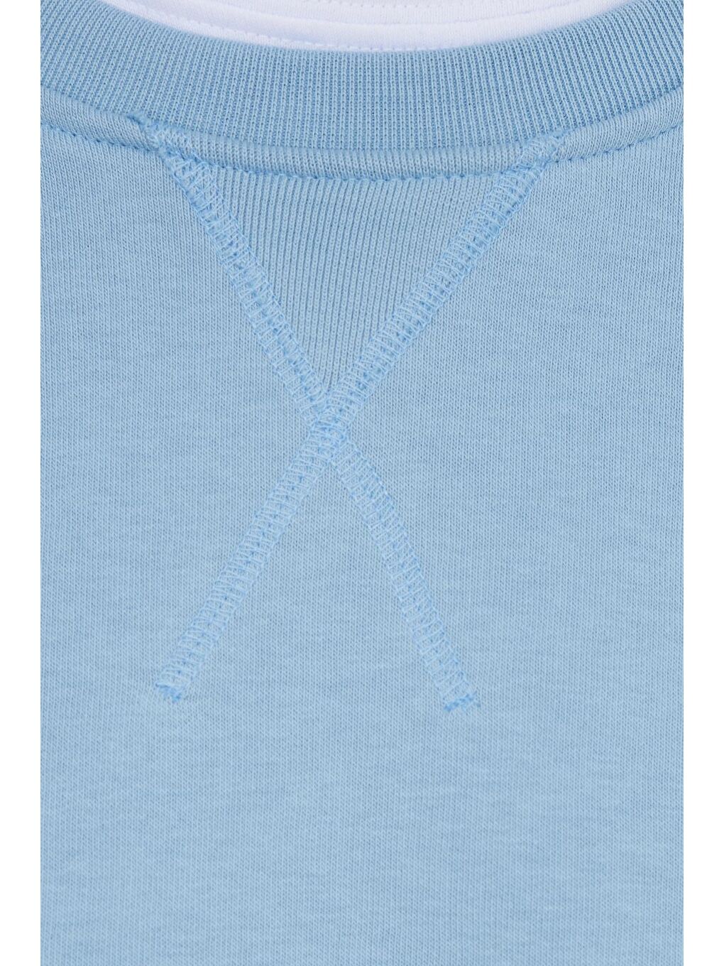 Unisex Relax Fit Rahat Kesim %100 Pamuk Basic Mavi Bisiklet Yaka Sweatshirt-5