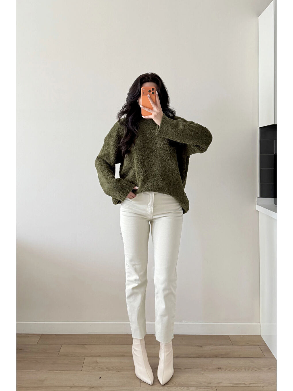 Kadın Haki Oversize Buklet Kazak 1014-2347-3