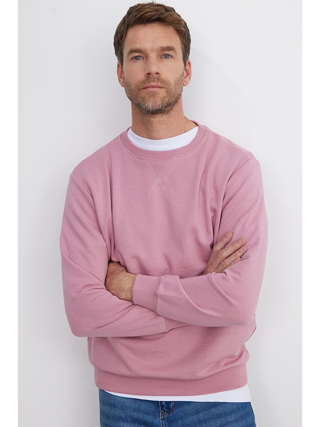 Unisex Relax Fit Rahat Kesim %100 Pamuk Basic Lila Bisiklet Yaka Sweatshirt-3