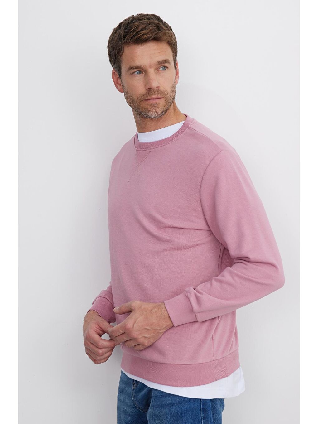 Unisex Relax Fit Rahat Kesim %100 Pamuk Basic Lila Bisiklet Yaka Sweatshirt-4