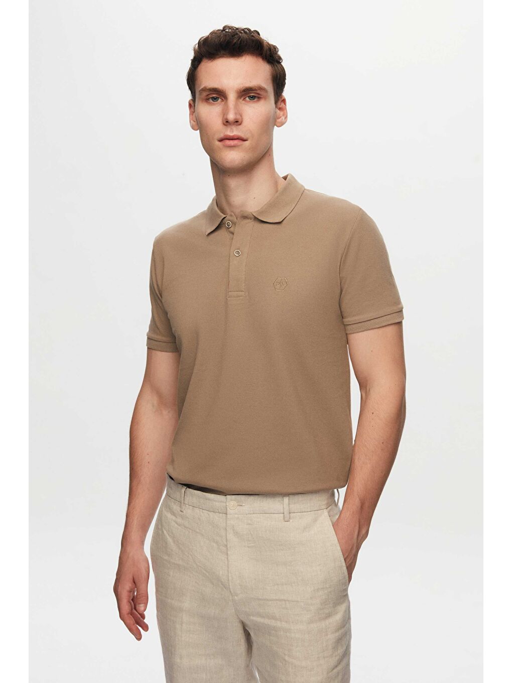 Regular Fit Kiremit/Açık Yeşil/Vizon Pike Dokulu %100 Pamuk Polo Yaka T-Shirt-3