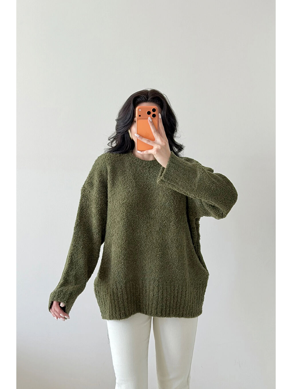 Kadın Haki Oversize Buklet Kazak 1014-2347-4