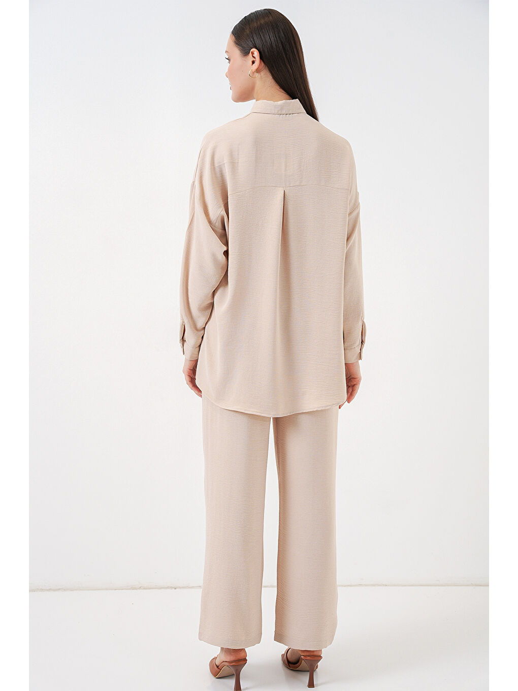 Ekru Kadın Gömlek Pantolon İkili Takım 30063 - Krem-6