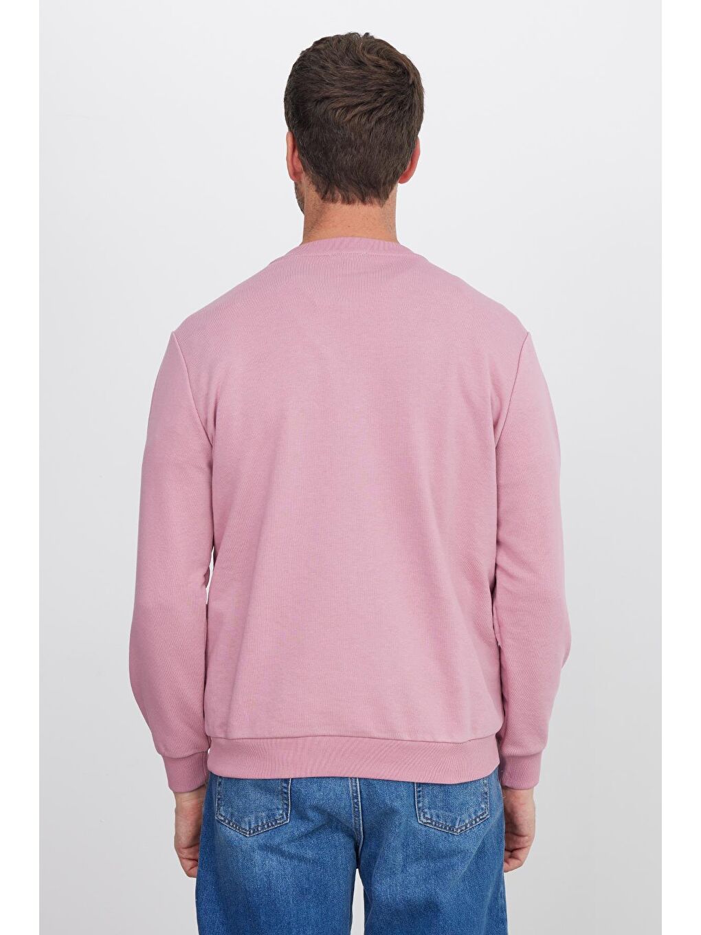 Unisex Relax Fit Rahat Kesim %100 Pamuk Basic Lila Bisiklet Yaka Sweatshirt-6