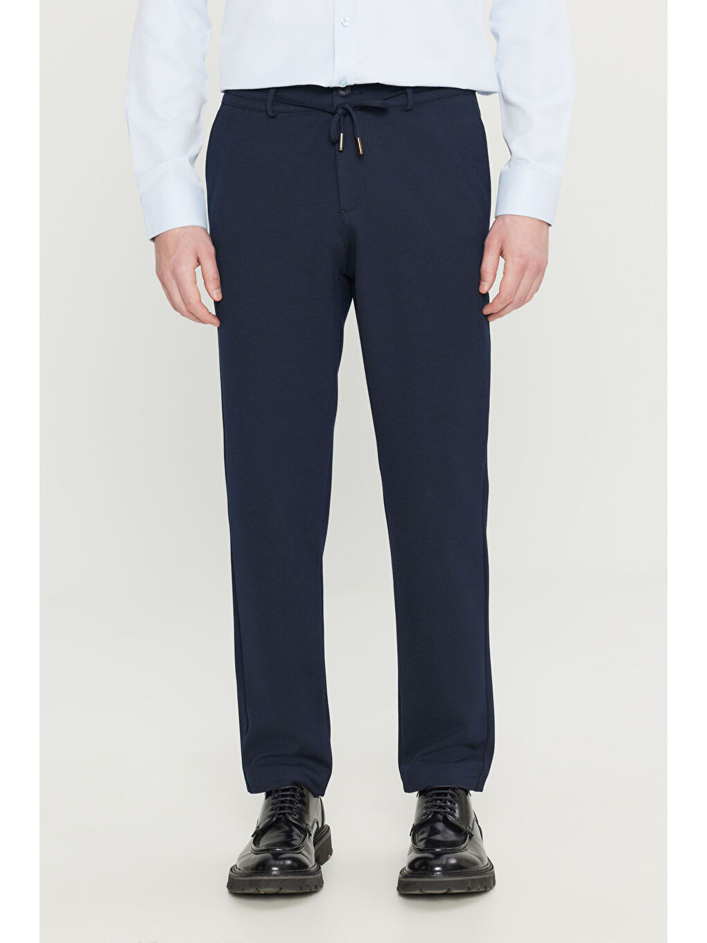 Erkek Lacivert Jogger Slim Fit Dar Kesim Yan Cepli Beli Bağlamalı Casual Pantolon
