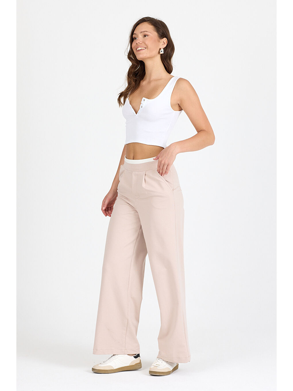 Pembe Kadın Kemeri 2 Renk Detaylı İspanyol Paça Pantolon 5006-1