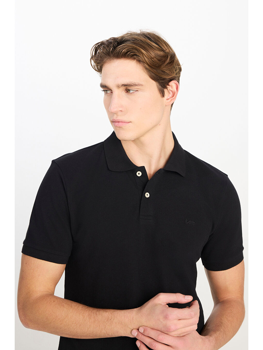 %100 Pamuk Regular Fit Normal Kesim Siyah Polo Yaka Tişört-3