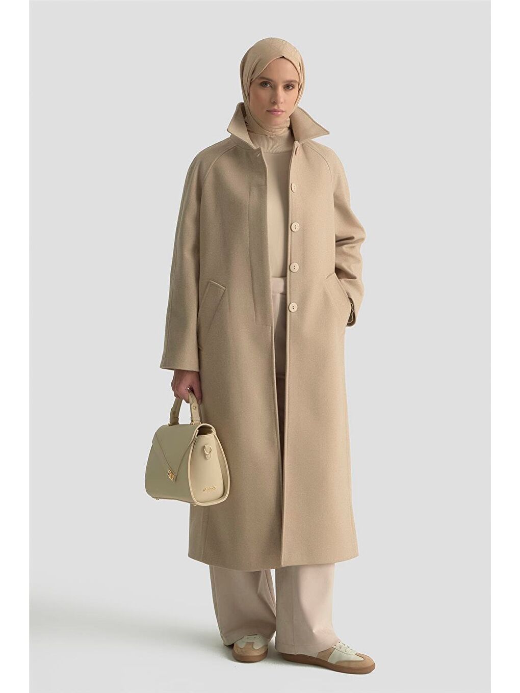 Oversize Kaşe Manto 25Kt1708 Bej